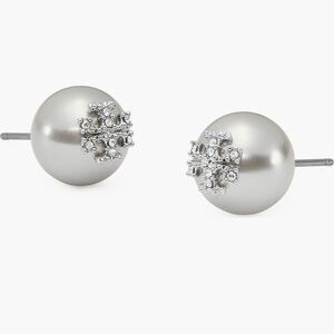 NWT Tory Burch Silver Pearl PAVE Stud Earrings